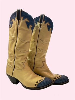 
            
                Load image into Gallery viewer, SECOND HAND BEIGE/BLUE COWBOY BOOTS
            
        