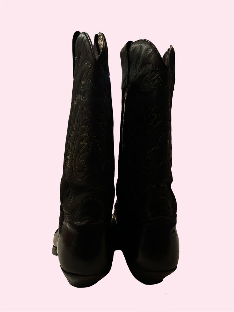 
            
                Load image into Gallery viewer, SECOND HAND BLACK COWBOY BOOTS RAINBOW STITCHING
            
        
