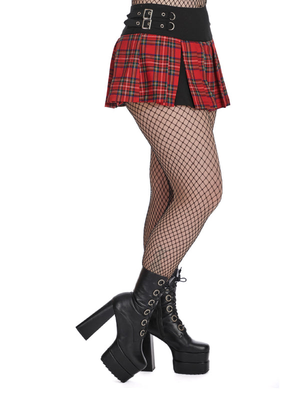 BANNED BLACK RED TARTAN SKIRT SLITS SK25562R