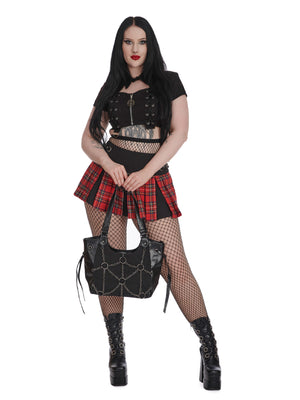 BANNED BLACK RED TARTAN SKIRT SLITS SK25562R