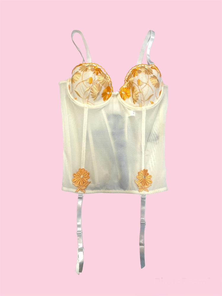 SECOND HAND WHITE CORSET TOP WITH ORANGE FLOWERS