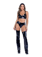 ROMA COSTUME VINYL ZIP UP CROPPED TOP WITH BUCKLED STRAPS 6486