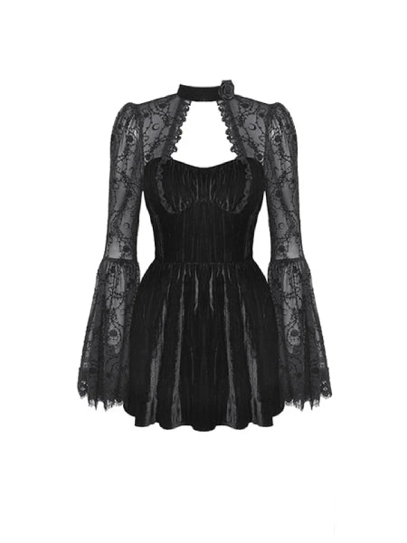 DARK IN LOVE VELVET LACE ARM DRESS DW1033