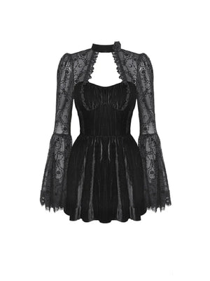 DARK IN LOVE VELVET LACE ARM DRESS DW1033