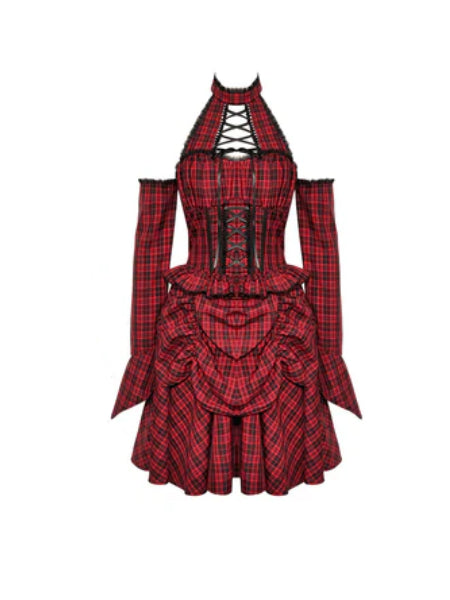 DARK IN LOVE LOLITA RED AND BLACK PLAID DRESS DW1036