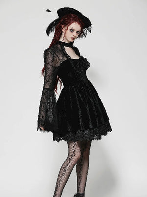 DARK IN LOVE VELVET LACE ARM DRESS DW1033