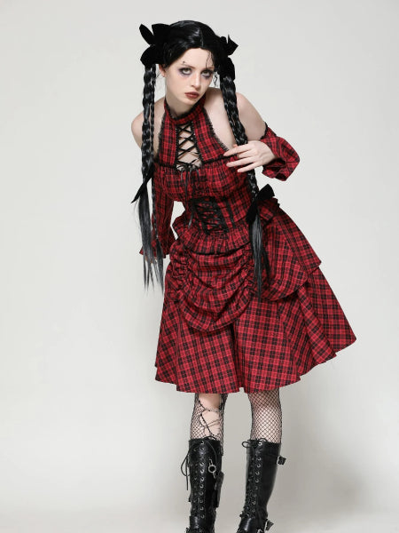 DARK IN LOVE LOLITA RED AND BLACK PLAID DRESS DW1036