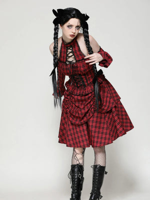 DARK IN LOVE LOLITA RED AND BLACK PLAID DRESS DW1036
