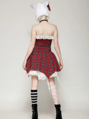 DARK IN LOVE RED DISTRESSED PLAID DRESS DW1046