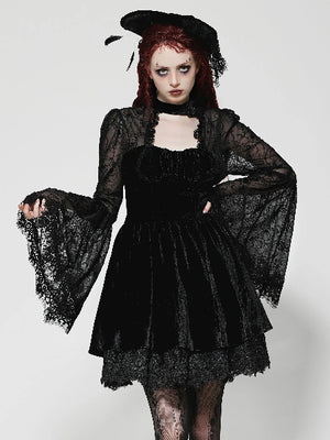 DARK IN LOVE VELVET LACE ARM DRESS DW1033