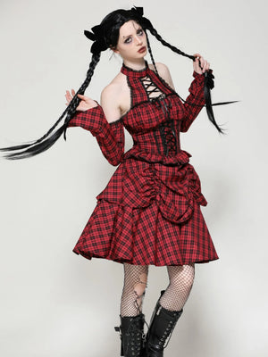 DARK IN LOVE LOLITA RED AND BLACK PLAID DRESS DW1036