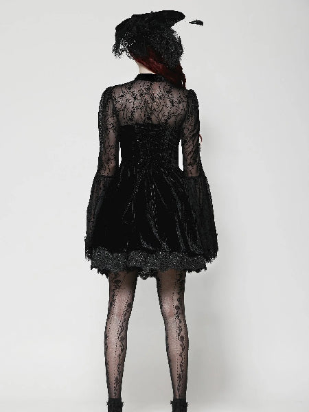 DARK IN LOVE VELVET LACE ARM DRESS DW1033