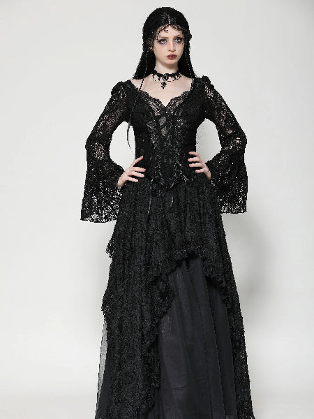 DARK IN LOVE DARK LACE BLOUSE V NECK TW561