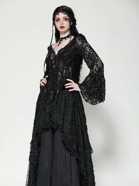 DARK IN LOVE DARK LACE BLOUSE V NECK TW561