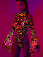 BADINKA NEON PULSAR MESH FLARED SLEEVE BODYSUIT