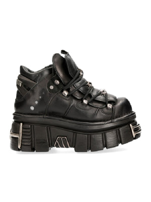 NEW ROCK ANKLE BOOT BLACK TOWER WITH LACES M-106-S112