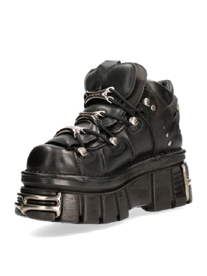 NEW ROCK ANKLE BOOT BLACK TOWER WITH LACES M-106-S112