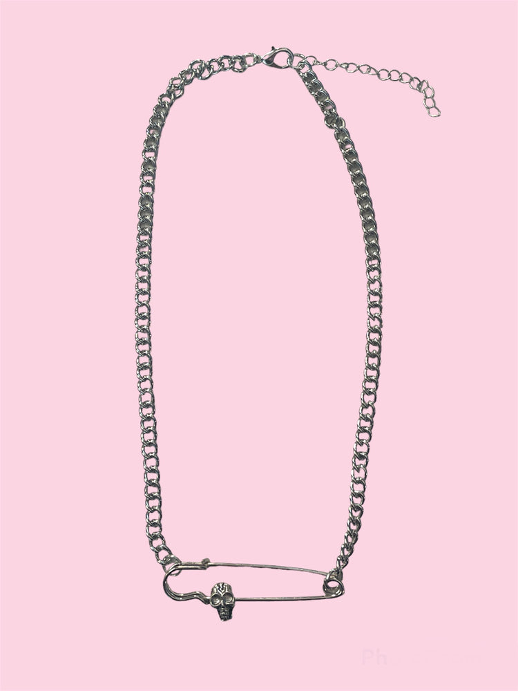 SKULL SAFETY PIN NECKLACE
