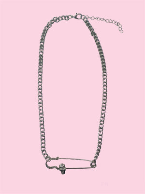 SKULL SAFETY PIN NECKLACE