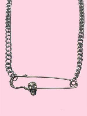 SKULL SAFETY PIN NECKLACE