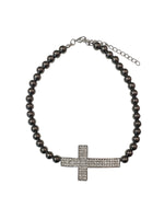 RHINESTONE CROSS PEARL CHOKER
