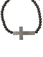 RHINESTONE CROSS PEARL CHOKER