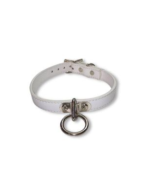 FUNK PLUS WHITE O RING CHOKER VEGAN STITCHING CK129
