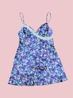 SECOND HAND PURPLE BLUE FLOWER RUFFLE SLIP DRESS