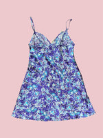 SECOND HAND PURPLE BLUE FLOWER RUFFLE SLIP DRESS