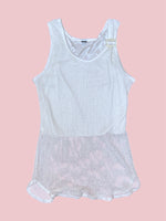 SECOND HAND WHITE MESH TANK WITH RHINESTONE BUCKLE DETAIL