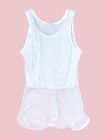 SECOND HAND WHITE MESH TANK WITH RHINESTONE BUCKLE DETAIL
