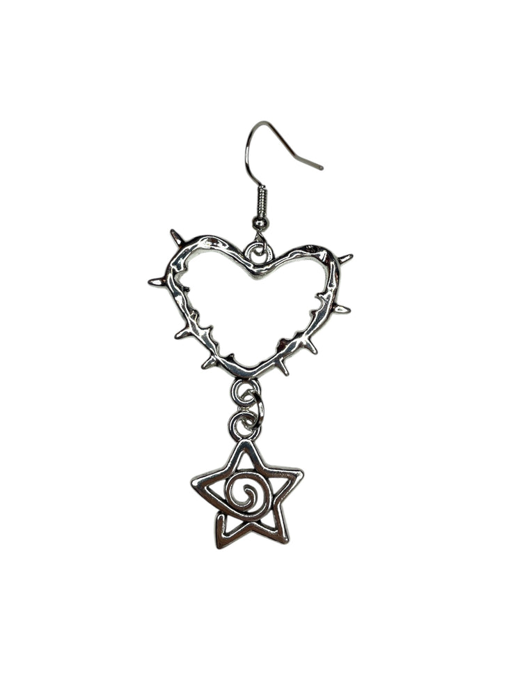 SPIKE HEART WITH SPIRAL STAR EARRING