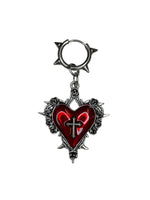 RED HEART CROSS ON SPIKE EARRING