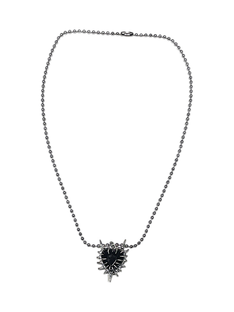 BIG RHINESTONE HEART BLACK BALL CHAIN NECKLACE