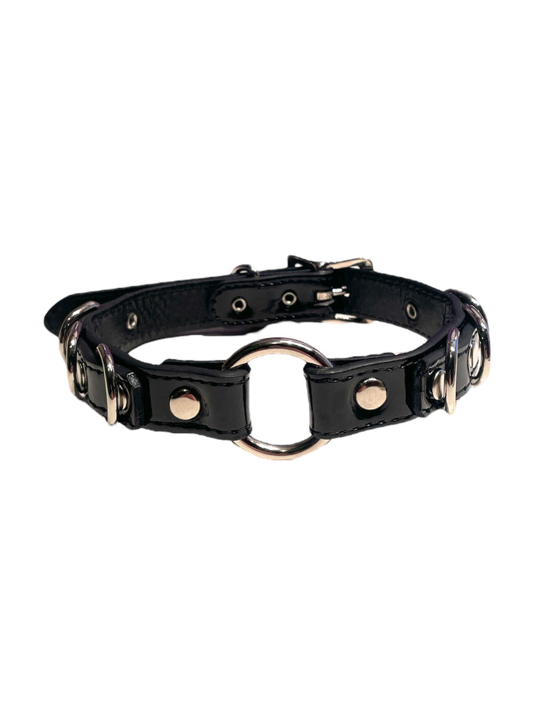 FUNK PLUS BLACK O RING AND D RING CHOKER PATENT FC366