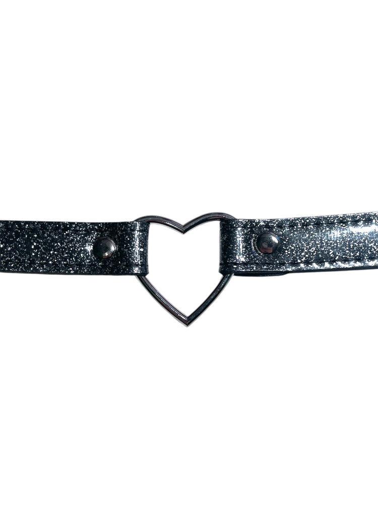 FUNK PLUS CHOKER WITH HEART GLITTER BLACK FC223 VEGAN
