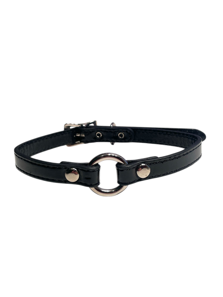 FUNK PLUS SIMPLE PATENT THIN O-RING BLACK CHOKER VEGAN CK168