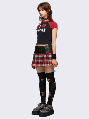 MINGA LONDON VALKYRIE PLEATED PLAID MINI SKIRT