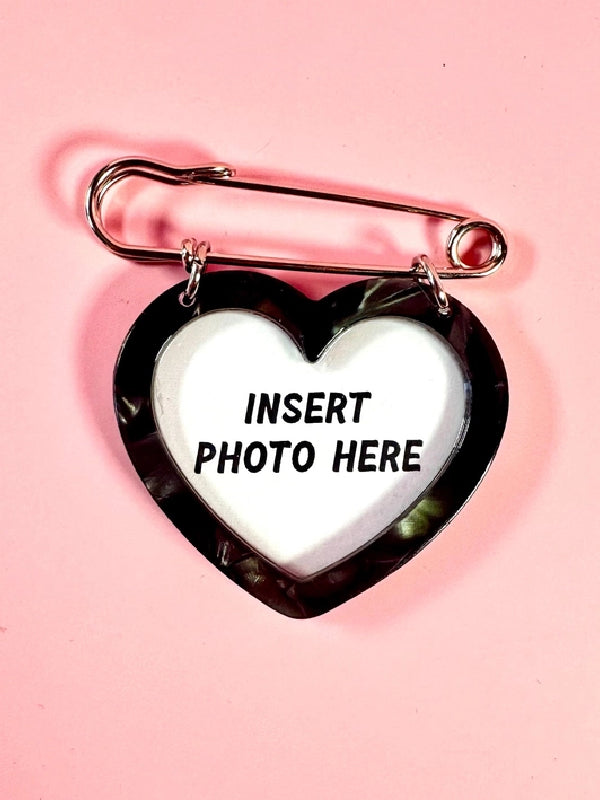 FOOLISH FETISH HEART PHOTO FRAME BANNER SAFETY PIN