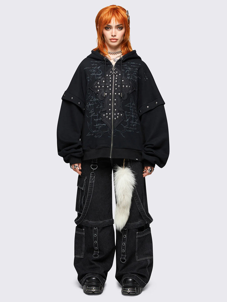 MINGA LONDON CRUCIFIX ZIP UP HOODIE