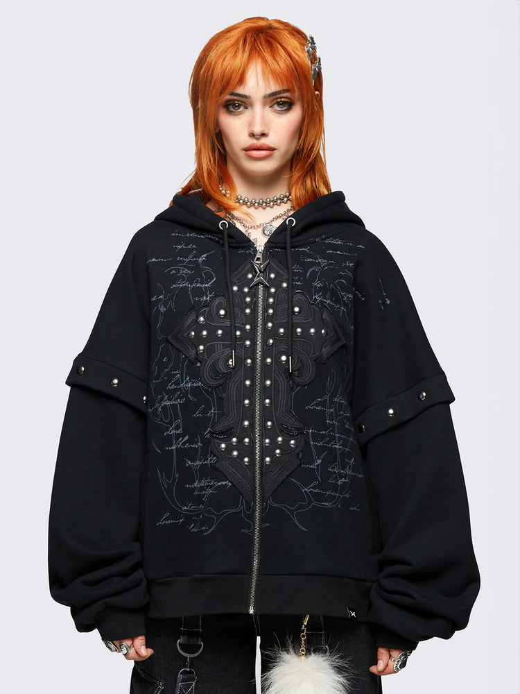 MINGA LONDON CRUCIFIX ZIP UP HOODIE
