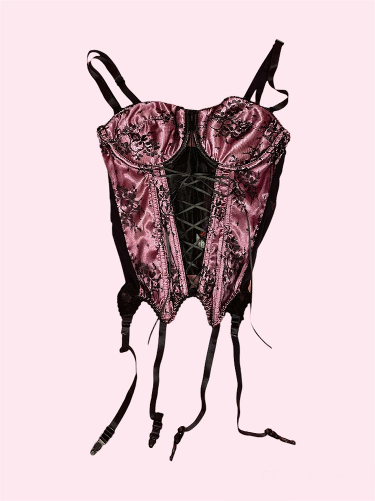 
            
                Load image into Gallery viewer, SECOND HAND PINK ROSE LACE CORSET
            
        