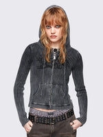 MINGA LONDON KAI GREY KNITTED ZIP-UP HOODIE