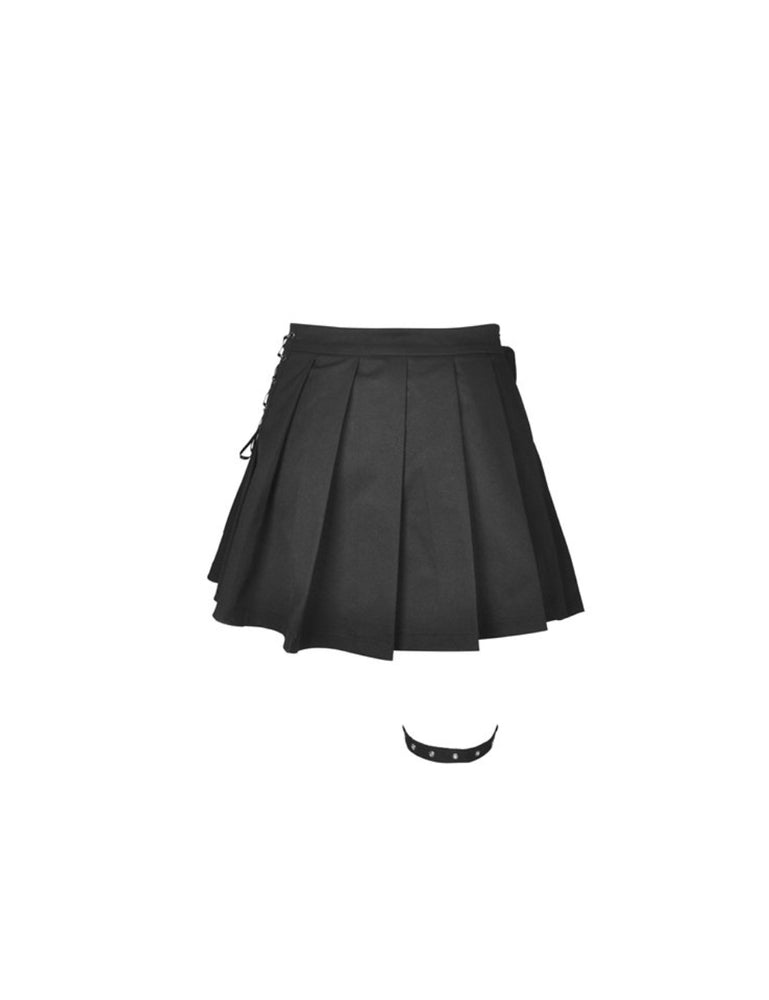 
            
                Load image into Gallery viewer, DARK IN LOVE BLACK PLEATED SKIRT WITH SMALL BAG KW195
            
        
