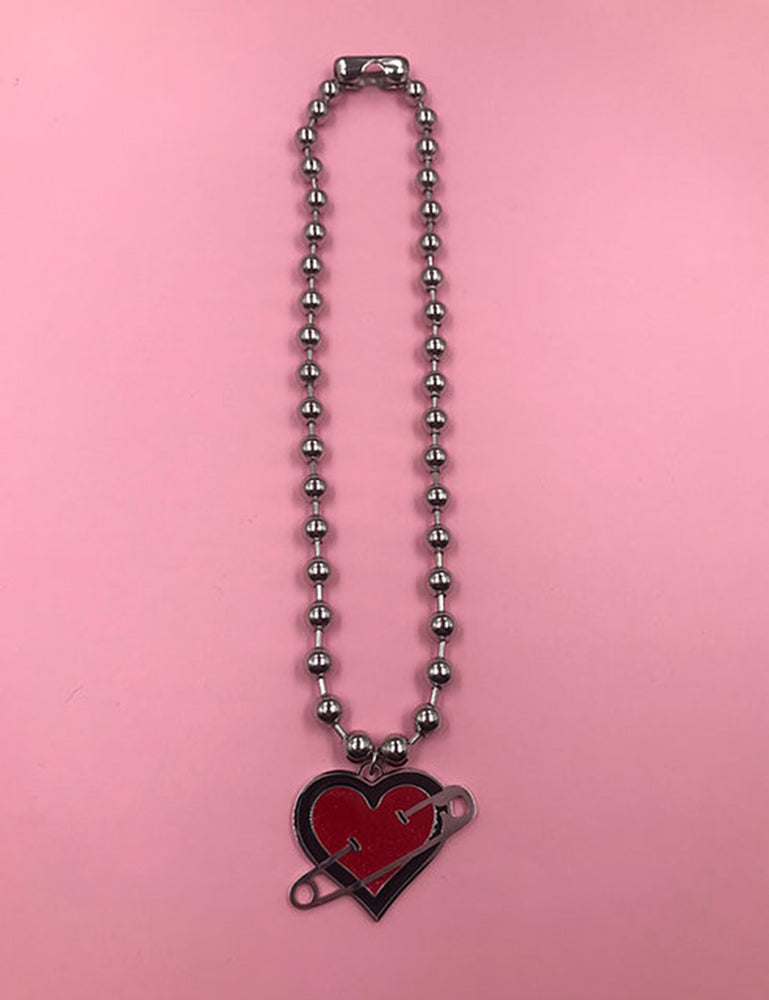 COEXIST GLITTER HEART SAFETY PIN NECKLACE