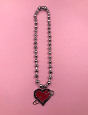 COEXIST GLITTER HEART SAFETY PIN NECKLACE