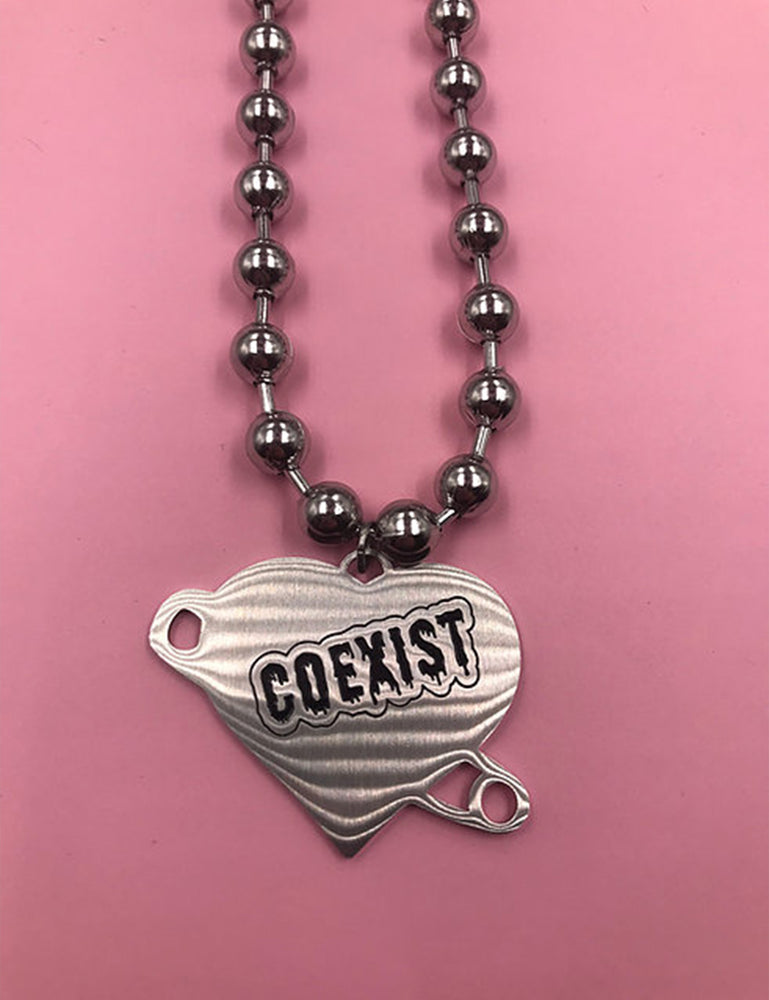 
            
                Load image into Gallery viewer, COEXIST GLITTER HEART SAFETY PIN NECKLACE
            
        
