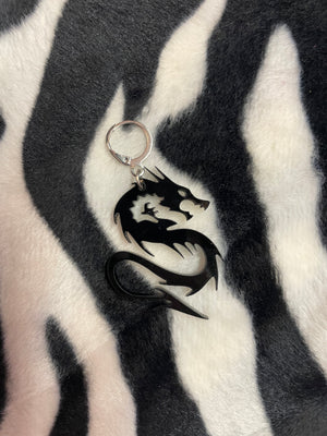 
            
                Load image into Gallery viewer, BLACK PLASTIC DRAGON EARRING
            
        