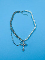 PEARL CHAIN AND HANGING CROSS NECKLACE