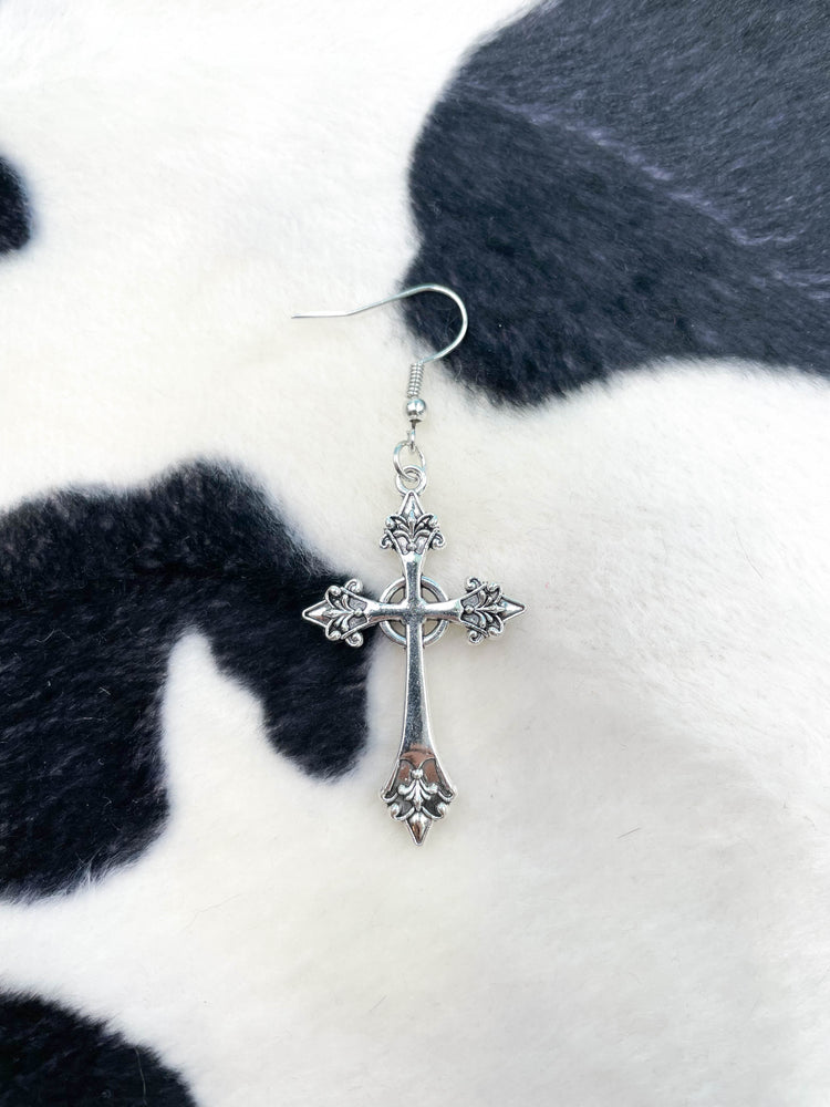 GOTHIC CROSS HOOK EARRING